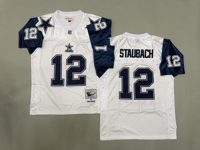 Men 2025 Nike Dallas Cowboys #12 Staubach White Throwback Limited NFL Jersey 001->dallas cowboys->NFL Jersey